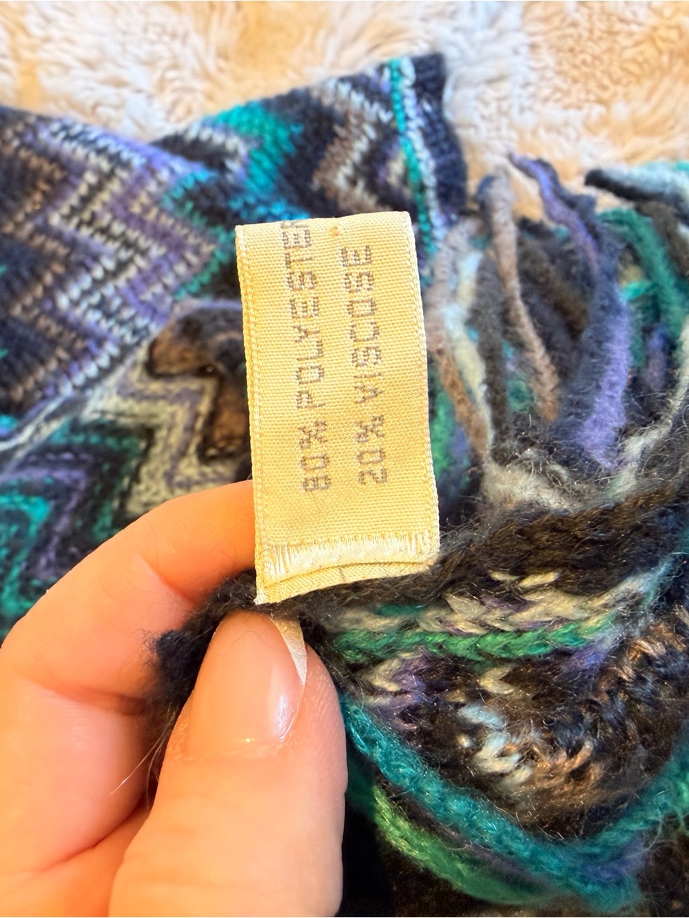Chevron Fringe Knit Poncho - Teal, Purple, Black Mix - Picture 4 of 4